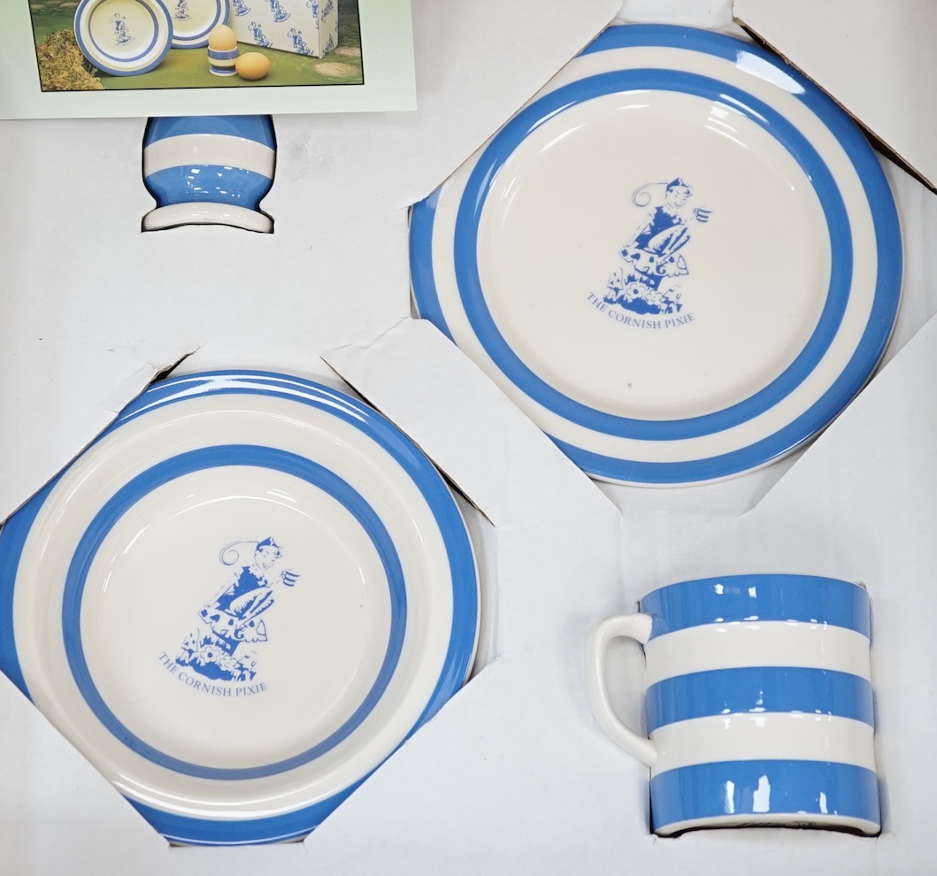 T.G.Green Cornish Kitchenware, a set of five modern boxed storage jars, a modern boxed child's tea set, assorted tea towels, oven gloves, merchandise, etc. Condition - good